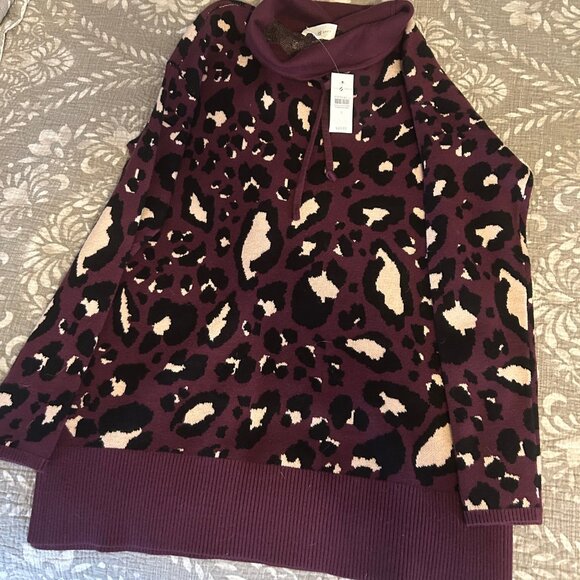Lou & Grey Leopard Print Purple, Black, Ceam, Drawstring Neck Sweater S NWT - Picture 7 of 10